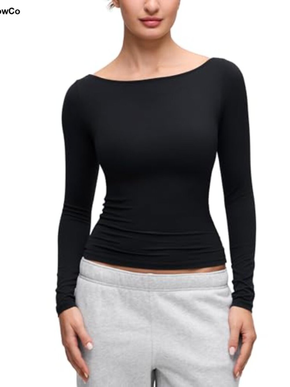 Softembrace Boat Neck Long Sleeve Fitted Top for Layering